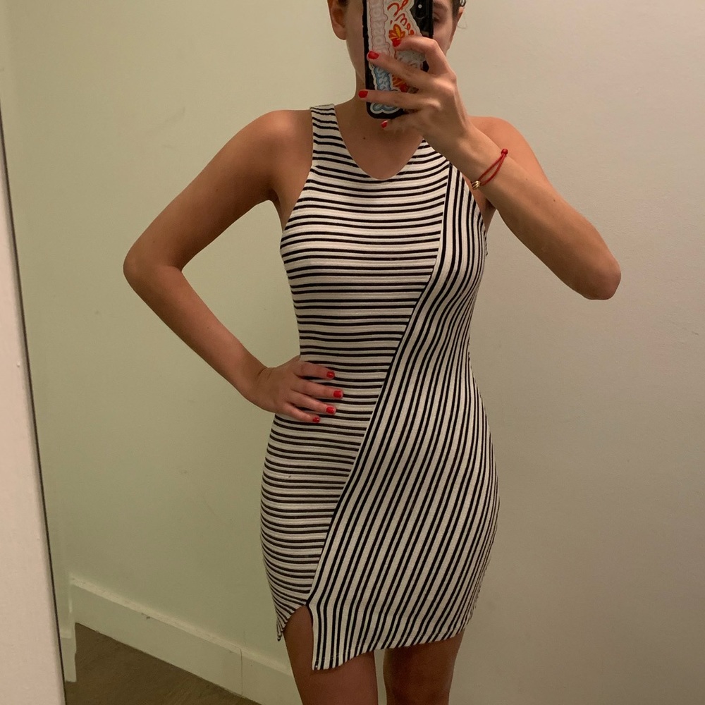 Striped Cotton Dress with Sexy Slit